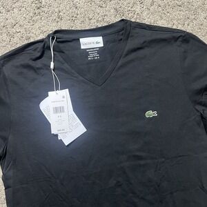 Lacoste Black Short Sleeve Pima Cotton V-Neck Jersey T-Shirt - 3/S MSRP $60